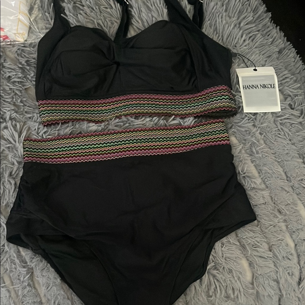 Hanna Nicole Black Bikini Set with Multicolor Band